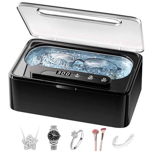 Nettoyeur Ultrasons, Ultrasonic Cleaner 47kHz, Bac a Ultrason Portable 330 ml avec 3 Modes de Nettoyeur Ultrasons Lunettes pour Bijoux, Prothèses Dentaires,...