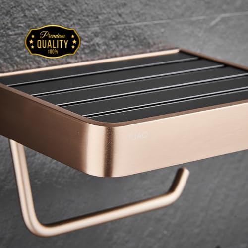 Image of FUAO Maxton Series Toilet Paper Holder, Wall Mounted, Rust Proof & Corrosion Free, Heavy-Duty Bathroom Tissue Holder, Modern Accessory | Chrome, Brushed Gold & Matte Black (Brushed Bronze)