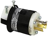 Hubbell HBL9965C Locking Plug, 3 Pole, 3 Wire, 20 amp, 125/250V, Black and White