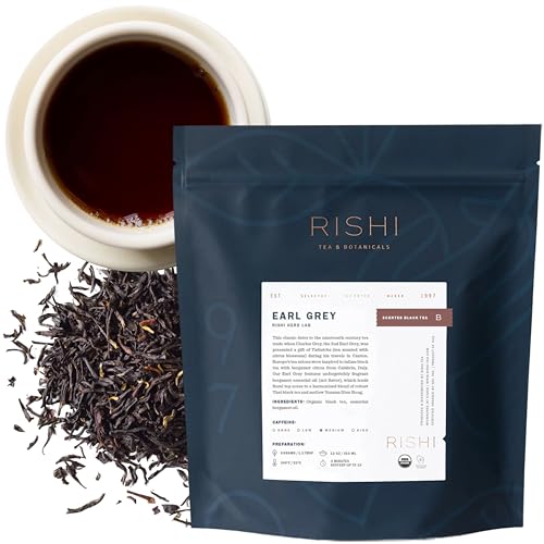 Rishi Tea Earl Grey Tea - Organic Loose Leaf Pure Black Tea with Bergamot Oil, Energizing & Caffeinated - 16 Ounces, 50+ Servings
