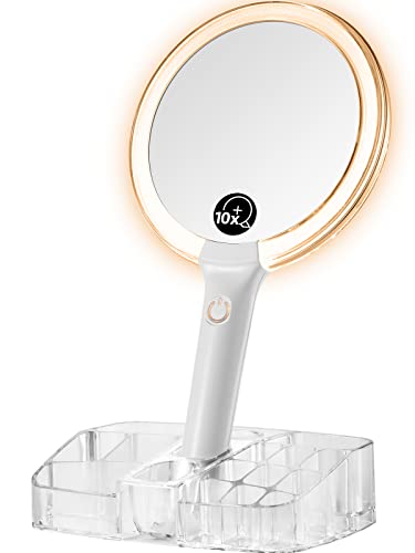 Omiro Hand Held 1X/10X Magnifying Mirror With Light, Double Sided Makeup Mirror With Storage #TOP13