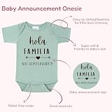 BIBIBLISSBABY Hola Familia Nos Vemos Pronto Pregnancy Reveal Infant Bodysuit, 0-3 Months Baby Announcement Onesie, Custom Onesie for Grandparents (Sage)
