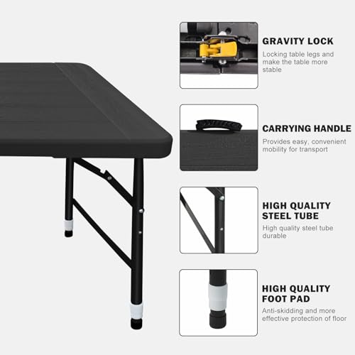 ICSPOID Folding Table, 4FT/6 FT Foldable Table with Carrying Handle, Steel Legs Heavy Duty Portable Utility Table for Party, Dining, Wedding, Events, Picnic Indoor, Outdoor, Camping