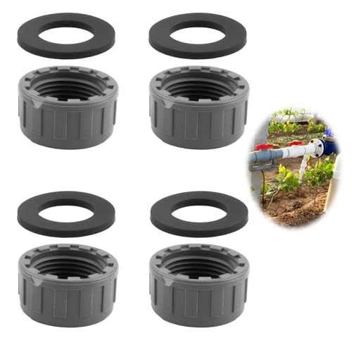 4 Bouchons Filetés Gris en PVC, 25 mm Raccord de Tuyau Femelle Rond avec 4 Joints en Caoutchouc, Embouts de Tuyauterie de Haute Qualité Idéals pour l'Irrigation Étanche du Jardin et les Tuyaux Domesti