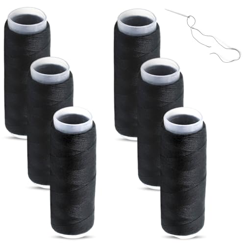 Hilo de Coser, Hilo Para Costura, Bobina de coser de poliéster, Rollo De Hilo De Coser, Accesorios De Costura Alta Resistencia, 80 Metros de hilo por bobina, Contiene Pack 6 bobinas, Negro