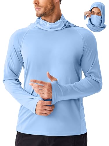 Image of PINSPARK Men's Sun Protection Hoodie with Mask UPF 50+ UV Long Sleeve Shirt Men Rash Guard Performance Fishing Hiking Shirt