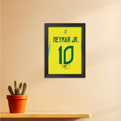 Image of TenorArts Neymar Jr Poster Frame Brazil 2026 Worldcup Jersey Laminated Photo Print Signature Framed Painting with Matt Finish Black Texture (12 inches x 9inches)
