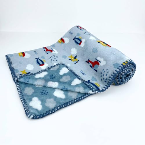 baby idea - Copertina Neonato Invernale Di Alta Qualità Calda e Morbida Con Profilo Ricamato a Mano Misure Copertina Pile Carrozzina Made In Italy (90 X 65, Aereoplano)