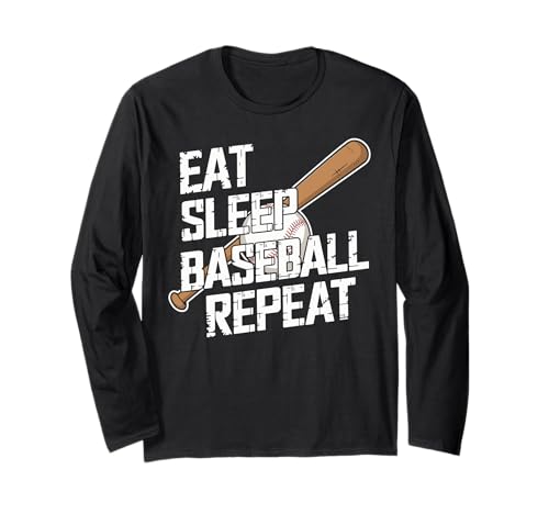 Eat Sleep Baseball Repeat - Design for Fans & Players Manga Larga