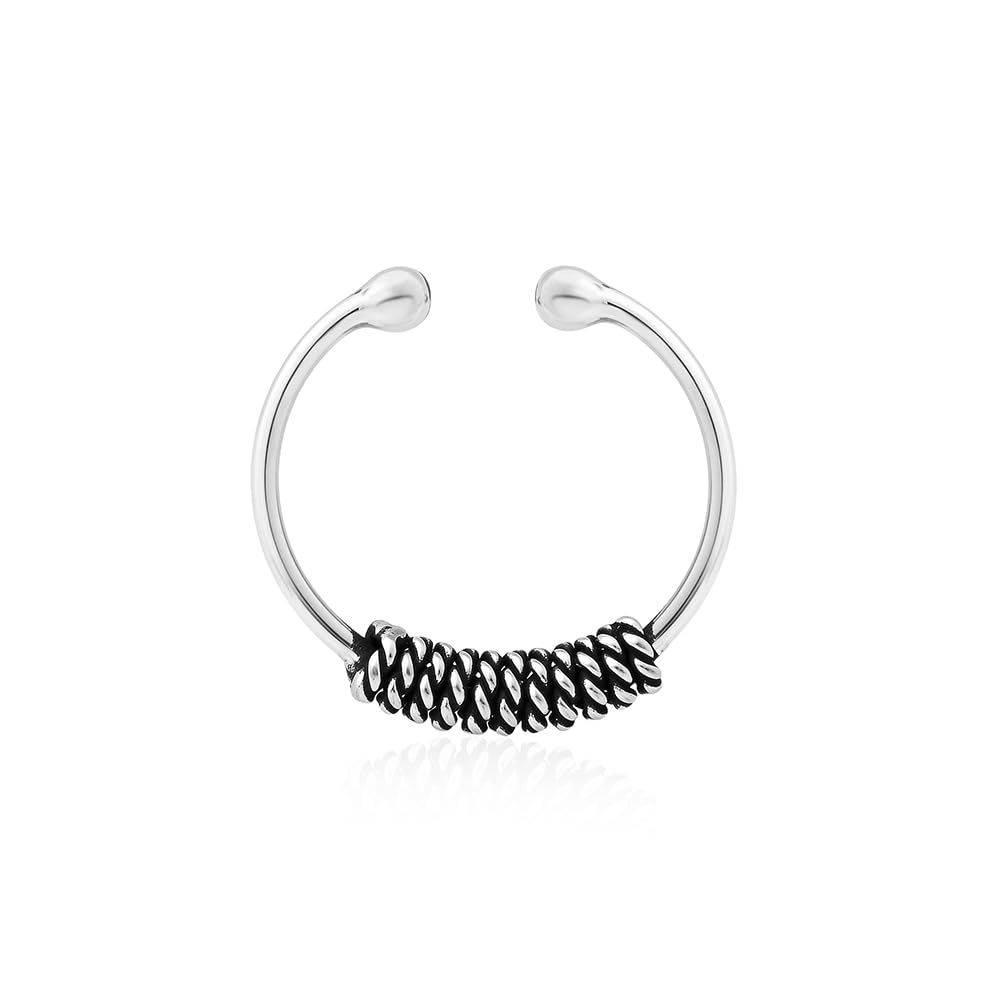 touch925 Sterling 925 Silver Oxidized Braided Septum Nose Ring for Women and Girls | Boho Textured Tribal Style Minimal Open Design Daily Wear Jewelry | Gift with Certificate of Authenticity-picture-19