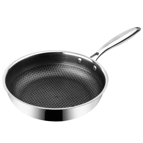 WEEKETT 24cm Non Stick Frying Pan, Stainless Steel Induction Hob Compatible, Dishwasher Safe & Oven Safe to 250°C, Scratch Resistant, PFOA Free, Tri-Ply Stainless Steel