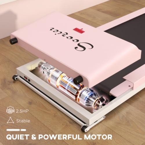 Image of Portable Walking Mat, Under Desk Treadmill with Foldable Wheels, Remote Control, LED Display, 264 Lbs Capacity, Pink