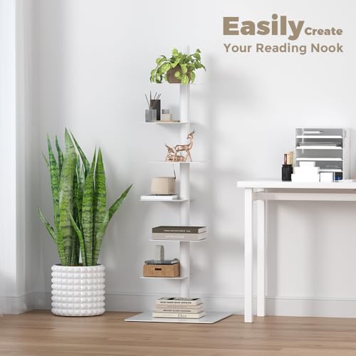 Nidouillet 6 Tier Tall Metal Bookshelf, Vertical Tower Bookcase with 360° Adjustable Shelves for Small Space, Corner Standing Shelf for Living Room, Office, Study, Entryway — view 5