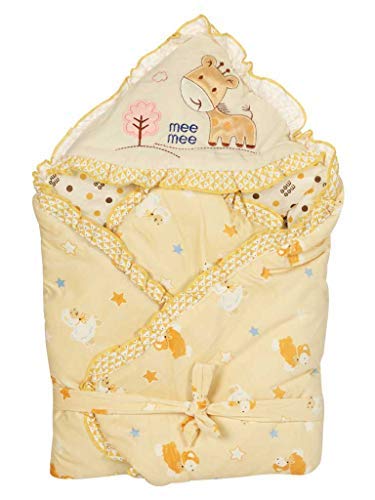 Image of Mee Mee Cozy Cocoon Baby Wrapper with Hood, Penguin Patch, Cream