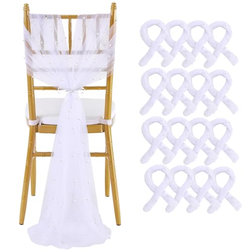 QueenDream White Chair Sashes Wedding Aisle Decorations: 16 Packs 8ft