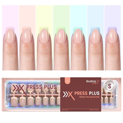 Beetles Spring Press On Nails 224 Pcs 7 Colors, French Tip Nails Short Square Classic Fake Nail Tips, Pastel Romance Macaron Soft Gel Nails False Nails Art DIY For Women