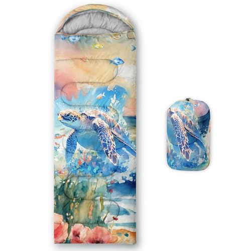 Smell Sunshine Kids Sleeping Bag for Boys Girls,Cartoon Blue Turtle Print-Lightweight Warm Portable Outdoor Indoor-Waterproof Cold Weather Resistant Sleeping Bag for Camping Hiking(Turtle-3)
