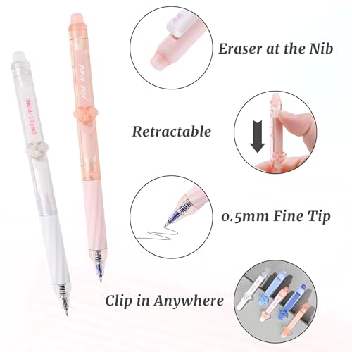 VYNZOR 4er-Pack radierbare Kugelschreiber, radierbare Gelstifte, Kugelschreiber mit Druckmechanik und Durchschlagstifte (niedliches Erdbeermuster)