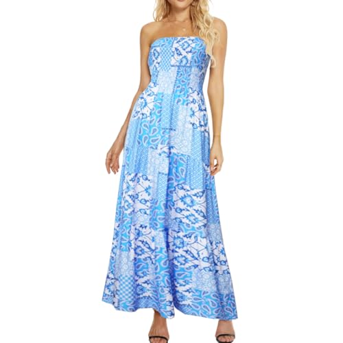 Image of Women's Summer Strapless Tube Top Maxi Dresses Off Shoulder Boho Beach Long Dress