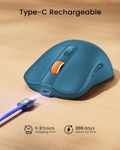 Image of ProtoArc EM15 USB C Mouse, Tri-Mode Bluetooth Mice for Laptop, Blue | 68g Ultra-Light, Ergonomic Design, Rechargeable Lightweight Portable Type C Wireless Mice for Tablet, PC, Windows, Mac