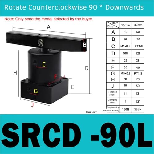 Petit vérin rotatif pneumatique ACK angle 90 180 SRC25 SRC32 SRC40