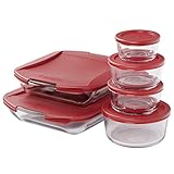 Anchor Hocking SnugFit 12 Piece Glass Food Storage and Embrace Baking Dish Set, Cherry