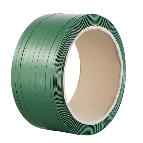 Image of VEVOR Packaging Polyester PET Strapping Roll, 1000' Length x 0.63 inch Width x 0.03 inch Thickness, 992 lbs Break Strength, Heavy Duty Banding Pallet Strap Coil, Portable Strong Banding Packing Straps, Green
