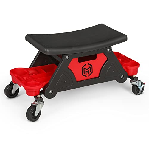M-Auto Rolling Mechanic Stool Garage Roller Chair Creeper Seat W/Storage Tool Tray And Drawers,300Lbs Capacity Workbench Stool With Lockable Rollers For Home Garage Diy Automotive, 25" Red #TOP5