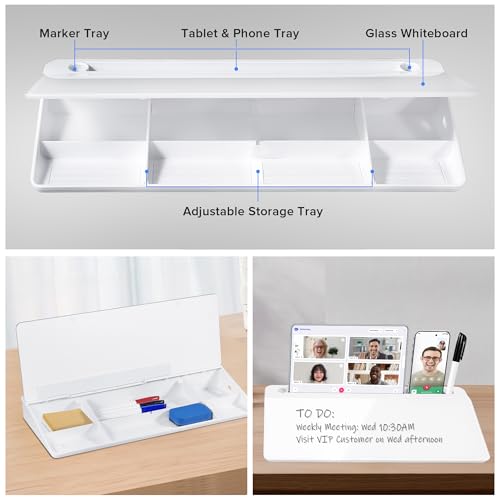 Image of Desk Whiteboard Dry Erase Glass Desktop Whiteboard, Deskboard Buddy with Storage Organizer & Notepad Desktop Buddy Keyboard Stand for Home Office School Accessories Supplies