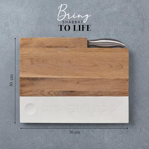 SURI Challah Board & Knife Set – Wooden and Concrete Challah Cutting Board for Shabbat Table, Judaica Gift by SURI - Image 3