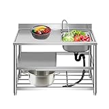 流し台 屋外 ガーデン 業務用シンク プッシュ式排水口 手洗いシンク ステンレス製 蛇口水栓付き 蛇口左右に付けれる 簡易式 キッチン用 ガーデンシンク コンパクト BBQ アウトドアに適用 錆びにくい 簡単取付 農園 工場でも (120-右) [並行輸入品]