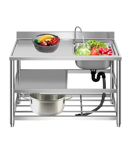 流し台 屋外 ガーデン 業務用シンク プッシュ式排水口 手洗いシンク ステンレス製 蛇口水栓付き 蛇口左右に付けれる 簡易式 キッチン用 ガーデンシンク コンパクト BBQ アウトドアに適用 錆びにくい 簡単取付 農園 工場でも (120-右) [並行輸入
