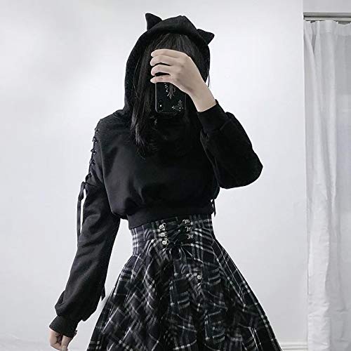 Teen Girls Trendy Gothic Hoodies Cat Ear Crop Top Casual Punk Long Sleeve Hooded Sweatshirt Plus Size Tops for Women3