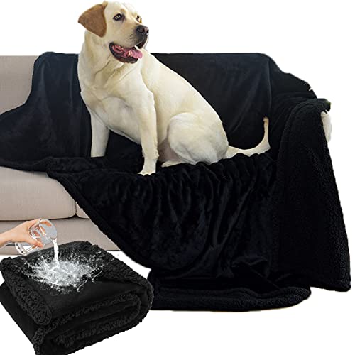 wasserdichte Hundedecke, Haustierdecke Schlafmatte für Sofa Bett, Sherpa Fleece, Verdicken, Waschbare Deck, Sofaschutz, für Haustier Hunde Katzen Welpen Weiche Warme Matte (Schwarz, S(50*70cm)) Cover