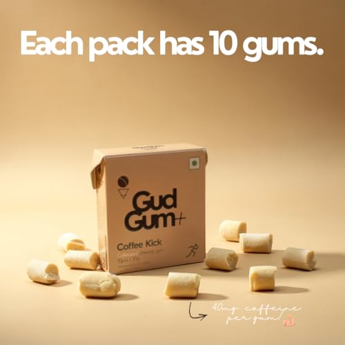 Image of Gud Gum Caffeine Gum Variety Pack with Xylitol - 4 Pack Assorted Flavors (Cola, Raspberry, Cold Coffee, Mint) - Sugar-Free, Fast-Acting Energy Gum for Focus, Alertness & On-the-Go Boost (Cold Coffee)