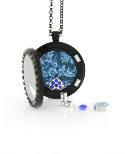 Bg247 Floating Adjustable Locket Necklace With Choice Of 6 Charms And Matching Chain (Gunmetal Circle With Black Stones) #TOP1