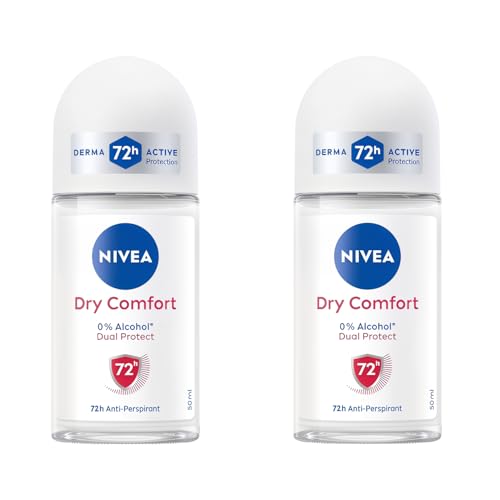 NIVEA Dry Comfort Anti-Perspirant Roll-On Deodorant 50ml, 48H | Alcohol-Free, Long-Lasting Sweat & Odor Protection, Gentle on Skin, Dermatologically Tested, Fresh Scent, All Skin Types, Pack of 2