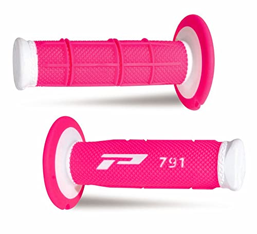 Poignées Progrip 791 bicolores moto cross blanc fuschia fluo guidon 22 25 mm