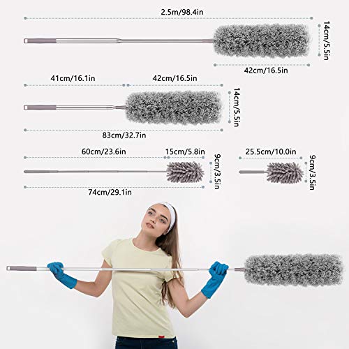 Microfiber Duster for Home, Homga Microfiber Duster Cleaning Kit with Telescoping Extension Pole 100 Inch, Reusable Bendable Dusters, Washable Lightweight Dusters for Cleaning Cobwebs Ceilings Fans - Thumbnail 4