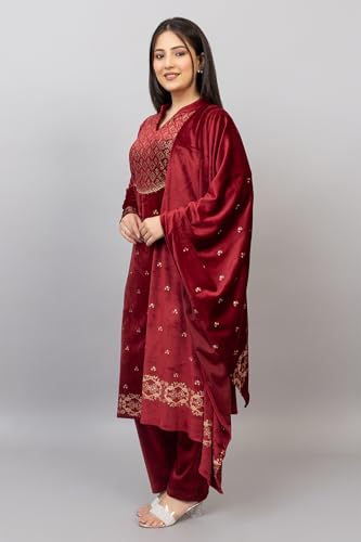 Image of HIFZAA velvet kurta palazzo set with dupatta for womens printed winter wear suit M to 4xl