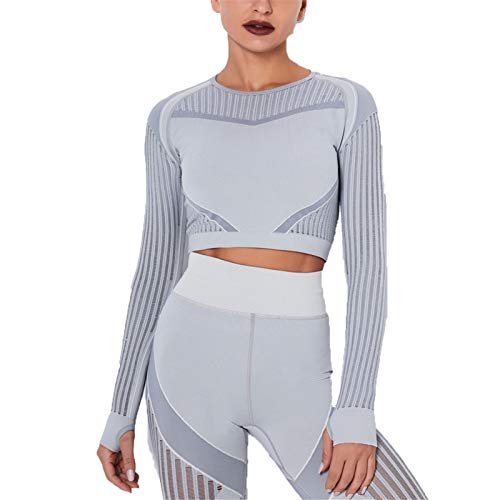 T-Shirt de Course pour Femme Haut d'Entraînement Respirant Manches Longues et Yoga Crop Top