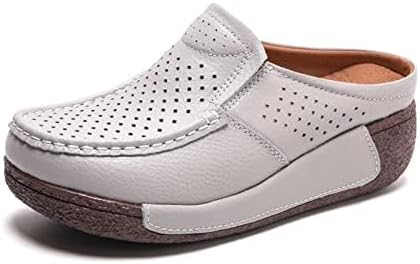 UGOSELEC Women Leather Breathable Slip On Mules,Casual Hollow Out Non-Slip Arch Support Slip On Clogs and Mules Work Shoes Sandals - Image 4