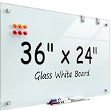 MaxGear Glass Whiteboard Wall Mounted, Frameless Magnetic Dry Erase Board, Tempered Glass, Steel-Backed, Non-Porous Smooth Surface, Floating Design, Accessories Included, for Office Home Classroom