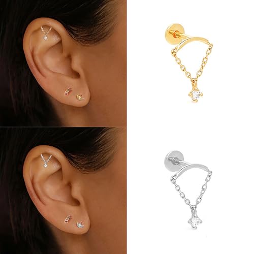 Hidden Helix Earring Dangle Threadless Flat Back Earrings Hypoallergenic Cartilage Earring Hidden Helix Piercing Earring Rhinestone Helix Piercing Jewelry3