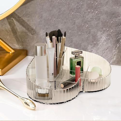 Image of House of Quirk Heart Shape Cosmetic Storage Tray - Makeup Organizer for Lipstick, Perfume & Skincare, Large Capacity Dressing Table Makeup Holder, Vanity Organizer Tray (White)