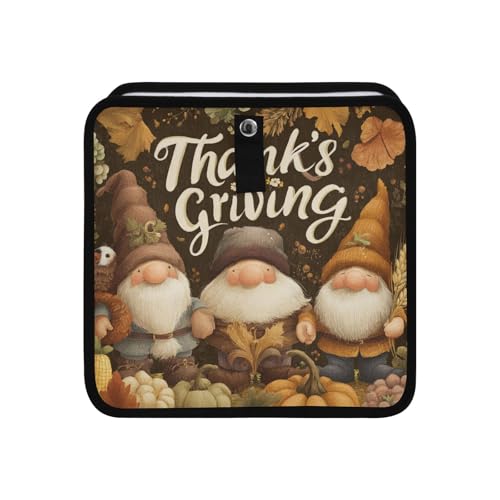 Image of Car Trash Can Organizer Bin with Adjustable Strap for Back Front Seat Console Waterproof Leakproof Collapsible Portable 8.66 Inch Autumn Gnomes Pumpkin Brown