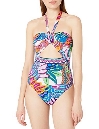 Trina Turk Women's Bandeau One Piece Swimsuit, Multi//Paradise Plume, 8