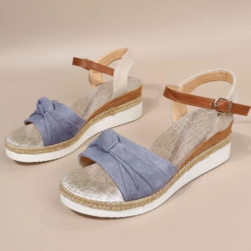 Orthopedic Wedge Sandals for Women Summer Dressy, Open Toe Ankle Strap Casual Platform Sandals Strappy Low Wedges Slip on Sandals Beach Sandals Dress Shoes Comfortable Outdoor Shoes (1-Grey, 8)