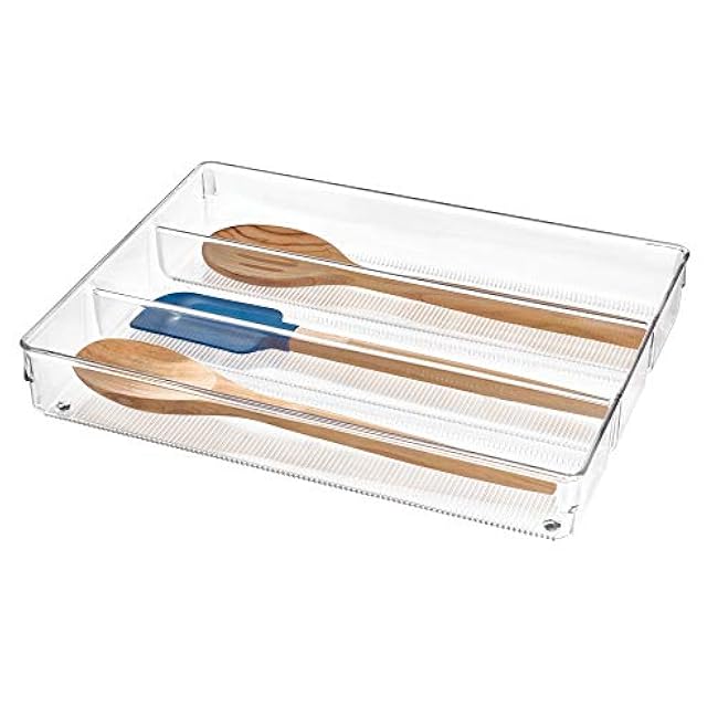 iDesign Linus Plastic Kitchen Drawer Utensil Organizer, Divided Storage Container for Silverware, Spatulas, Gadgets, 3.8 x 10.5 x 2 - Clear