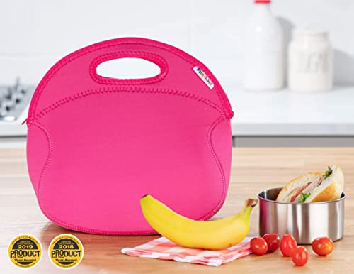 Funkins Insulated Lunch Bag For Kids | Spacious, Durable, Machine Washable | Premium Quality | Interior Pocket & Name Tag | Easy To Pack, Folds Flat For Storage | Large Size Lunch Bag (Bright Pink) #TOP5